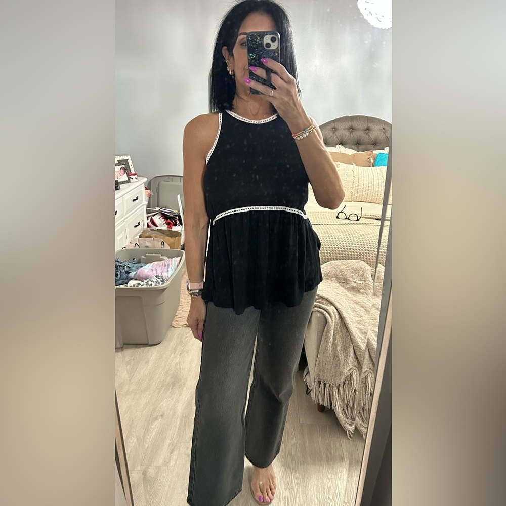 Express Black Top with White Trimming